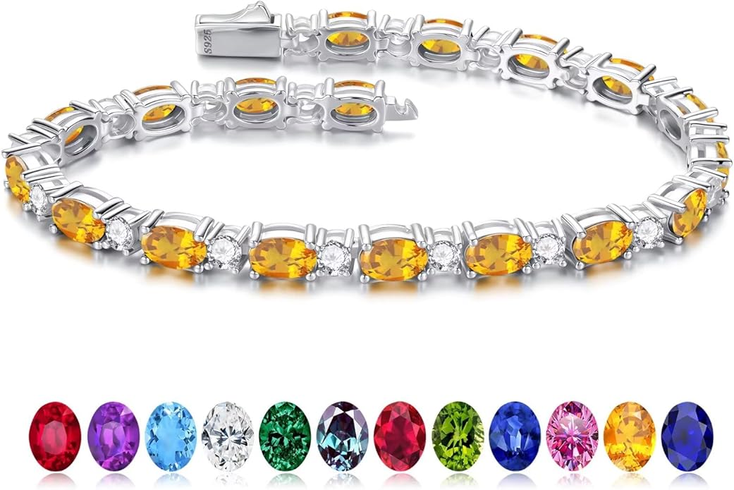 Iefil Tennis Bracelets for Women - 925 Sterling Silver Birthstone Bracelet, Anniversary Birthday Gifts for Women, Jewelry Gifts for Woman Her, 6.5"-7"