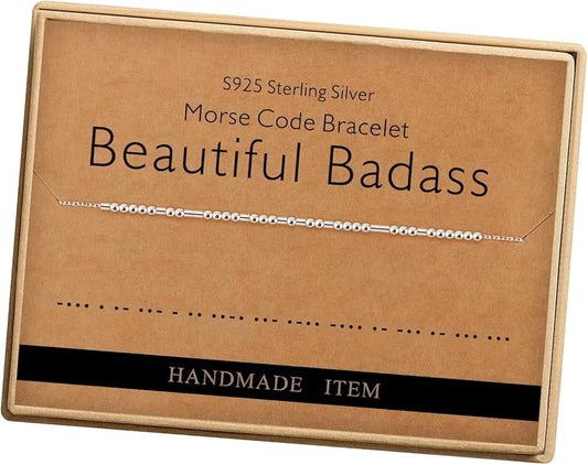 Monily Inspirational Gifts for Women Morse Code Bracelets for Women Funny Bracelet for Friend Funny Gift for Women Sterling Silver Bracelet for Women