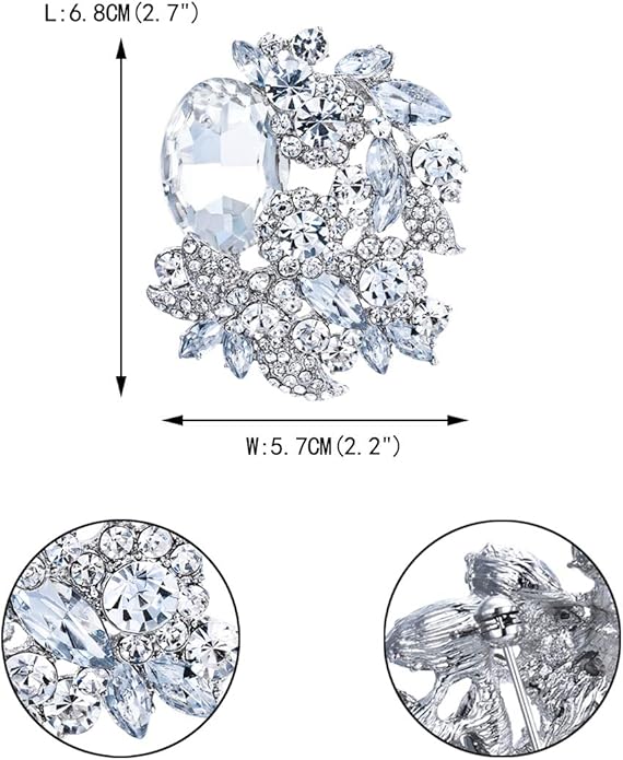EVER FAITH Rhinestone Crystal Party Flower Leaf Vine Brooch