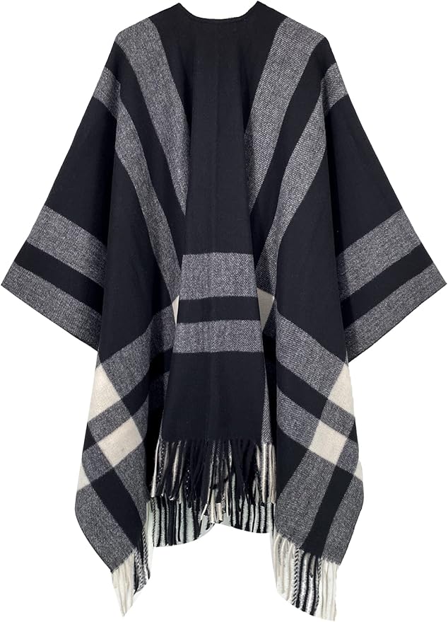 Moss Rose Women's Travel Plaid Shawl Wrap Open Front Poncho Cape for Fall Winter