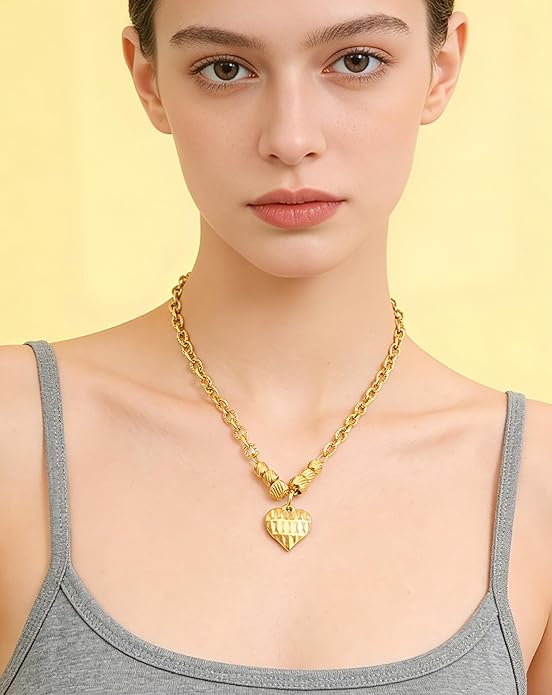 AuraLixi 18K Gold Plated Adjustable Chain Necklace for Women, Mixed Chain Gold Pendant Necklaces, Trendy Fashion Jewelry Gift for Girlfriend, Anniversary & Birthday