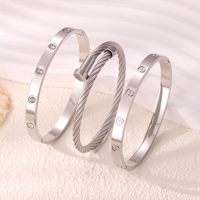 Gold Bracelets for Women - Stackable Bangles with Friendship & Love Theme - Stainless Steel Jewelry Gift for Her