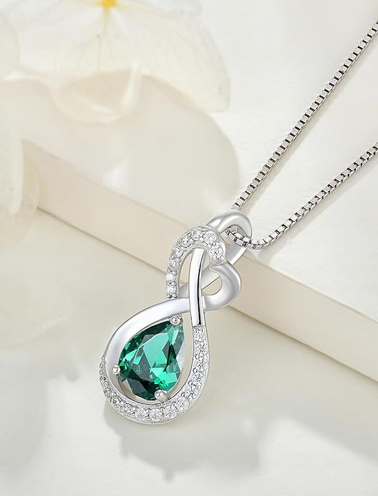 Infinity Necklace Birthstone Pendant 925 Sterling Silver Jewelry for Women