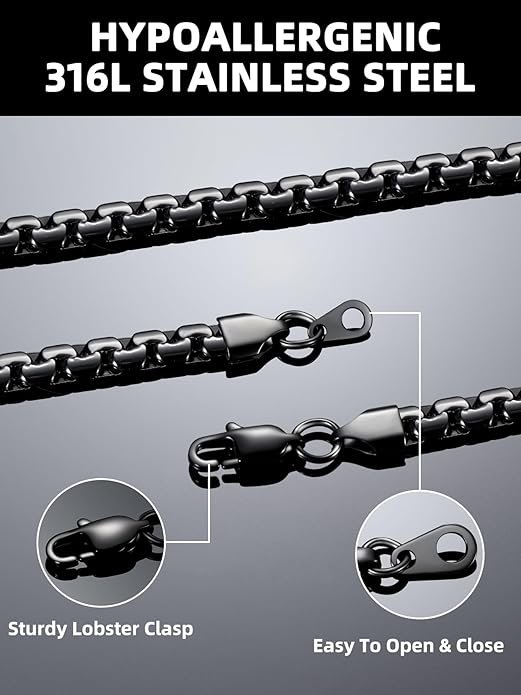 Bestyle 18K Gold Plated/Silver/Black Chain for Men, Hypoallergenic 2/4/6/8mm Stainless Steel Flat Link Chain Necklace for Men & Women Hip Hop Jewelry, 14-30"