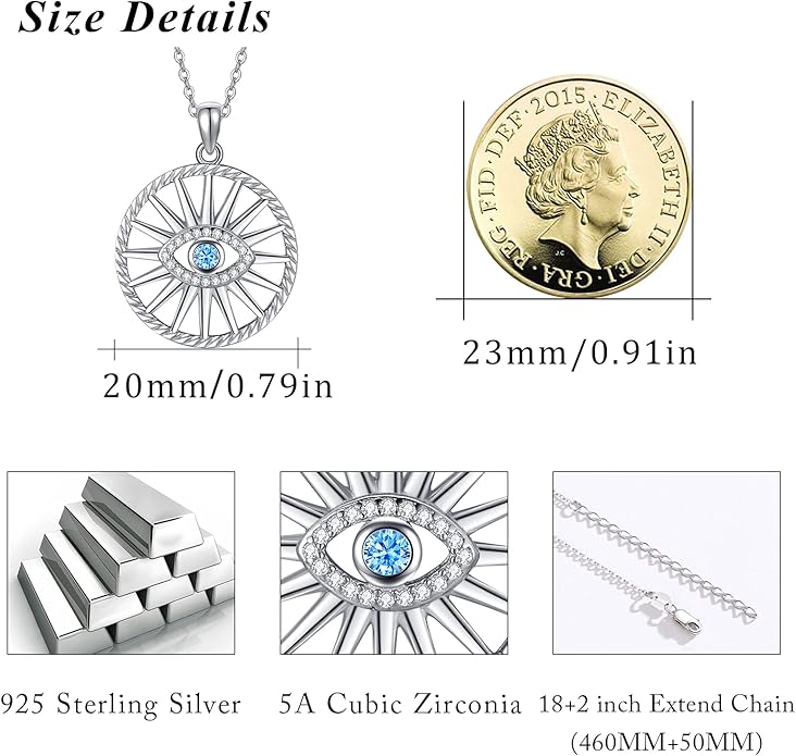 Evil Eye Necklace for Women 925 Sterling Silver, Protection Necklace with Blue Evil Eye Charm, Evil Eye/Lotus Pendant Jewelry, Birthday Christmas Gifts for Her