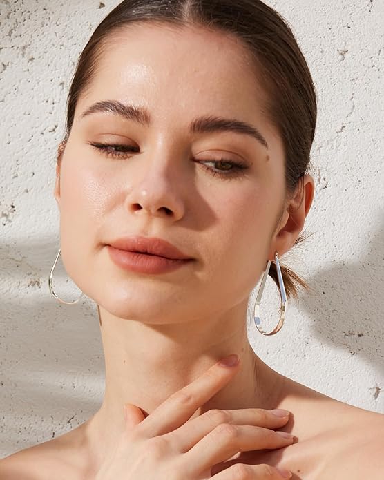 925 Sterling Silver Hoop Earrings for Women Hypoallergenic Oval Sterling Silver Hoop Earrings Large Silver Hoops Earring Lightweight Thick Silver Hoops Earrings for Women 30/40/55/65MM