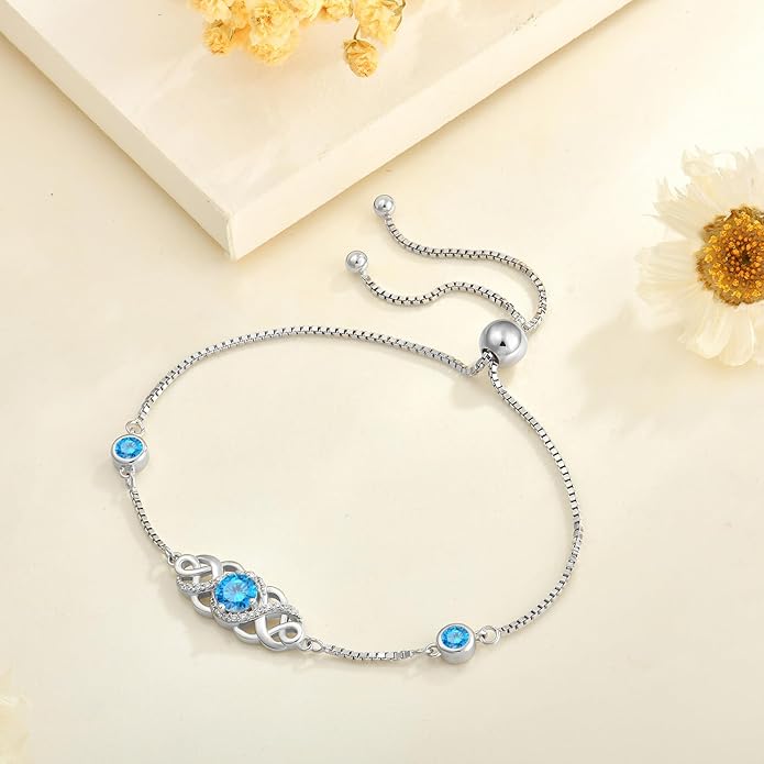 Infinity Celtic Knot Bracelet 925 Sterling Silver Birthstone Bracelet Irish Jewelry for Women