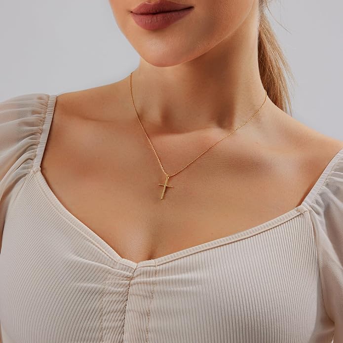 Partm Gold Cross Necklace for Women 14K Plated Dainty Pendant Cross Chain Faith Crucifix Choker Baptism Necklace for Women Trendy Religious Jewelry Hypoallergenic