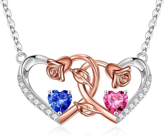 Iefil Chrismas Gifts for Wife - 925 Sterling Silver Rose Birthstone Necklace, Stocking Stuffers for Women Wife Girlfriend Mom