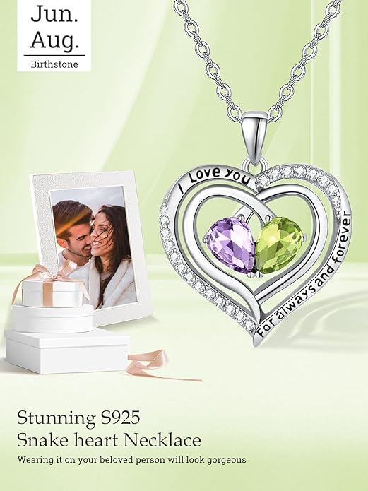Zeuslia Double Birthstone Necklace Gifts for Wife - 925 Sterling Silver Sunflower/Rose/Crown Cross/Compass/Heart Pendant I Love You Necklace, Anniversary Birthday Gifts for Wife Girlfriend Mom Her