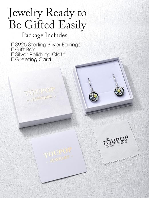 TOUPOP Tree of Life Birthstone Earrings for Women 925 Sterling Silver Family Tree Dangle Earrings Austrian Crystal Jewelry Birthday Christmas Gifts for Her Girlfriend Wife Mom