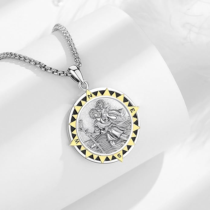 EUDORA 925 Sterling Silver St Christopher/St Benedict/St Michael/Virgin Mary/San Judas Tadeo/Good Shepherd Cross/Archangel Necklace Medal Pendant Protection Religious Amulet Jewelry For Men Women