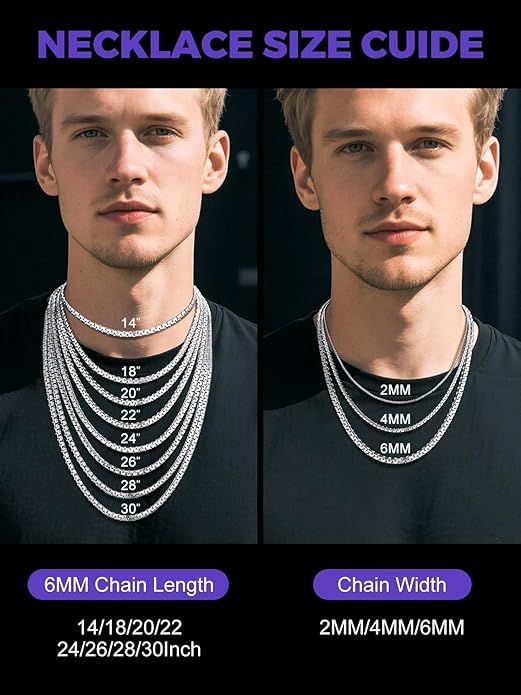 Richsteel Stainless Steel Mens Flat Link Chain Necklace, Black/Gold/Steel Chain for men, 2mm/4mm/6mm Width, No Tarnish & Hypoallergenic Hip Hop Jewelry, 18"-30" Length