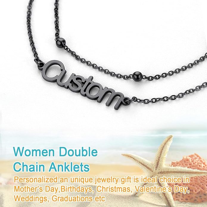 U7 Custom Layered Ankle Bracelets for Women Stainless Steel Bead/Cuban/Figaro/Rope/Wheat Chain Anklet Waterproof Anklet Jewelry for Beach Vacation