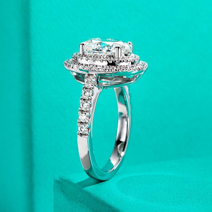 AnuClub Princess/Cushion/Oval Cut Moissanite Engagement Rings 3-3.884cttw D Color VVS1 925 Sterling Silver 3 Rows Vintage Halo Wedding Promise Statement Rings for Women with Certificate