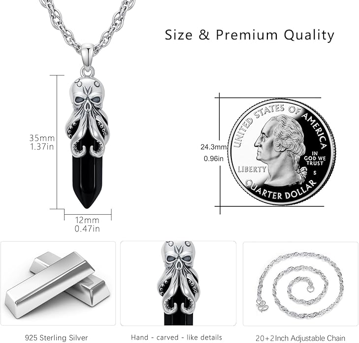 OHAYOO Octopus Tentacles Necklace 925 Sterling Silver Octopus Pendent Necklace Wrapped Obsidian Octopus Jewelry Gifts for Women