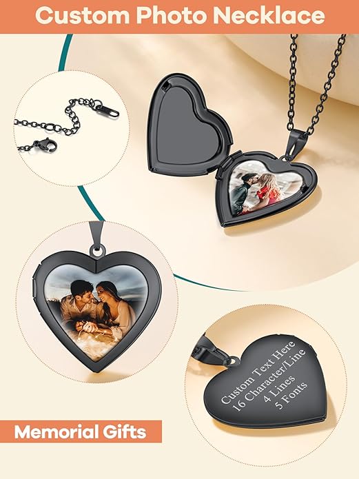 Supcare Locket Necklace That Holds Pictures-Engraved Photo Pendant Custom Jewellery Gifts for Men Women (with Jewellery Gift Box)