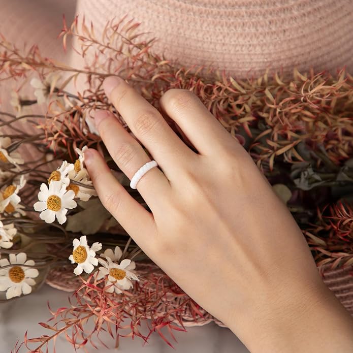 Egnaro Women's Bridal Rings Sets, Thin and Stackable Rubber Rings Women Wedding Bands - 2.5mm Width - 1.8mm Thick