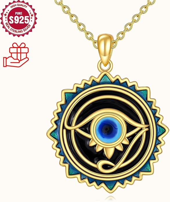 Evil Eye Necklace 925 Sterling Silver Evil Eye Pendant Necklace Greek Protection Jewelry Gifts Lucky Necklace for Women Men