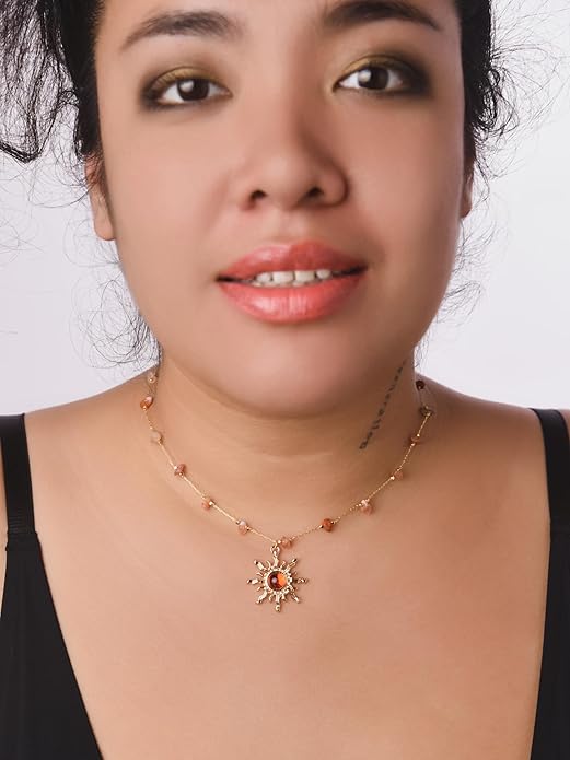 Sacina Sun Choker Necklace, Natural Crystal Necklace, Boho Hippie Jewelry, Christmas Jewelry Gift For Women