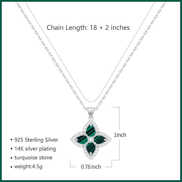 S925 Women's Sterling Silver Pendant Necklace - Classic Mother Pearl Four-Leaf Flower Necklace with Cubic Zircon, Hypoallergenic Fine Jewelry Gift