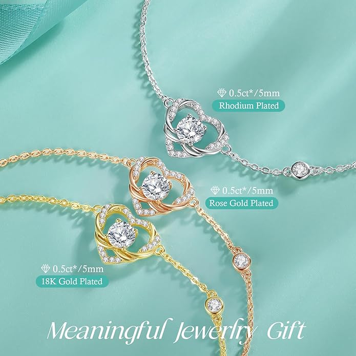 OOBEE Moissanite Bracelets for Women, 925 Sterling Silver Gold Plating Bracelet，Ideal Anniversary Birthday Christmas Valentine Mothers Day Jewelry Gifts for Women Mom Wife Her