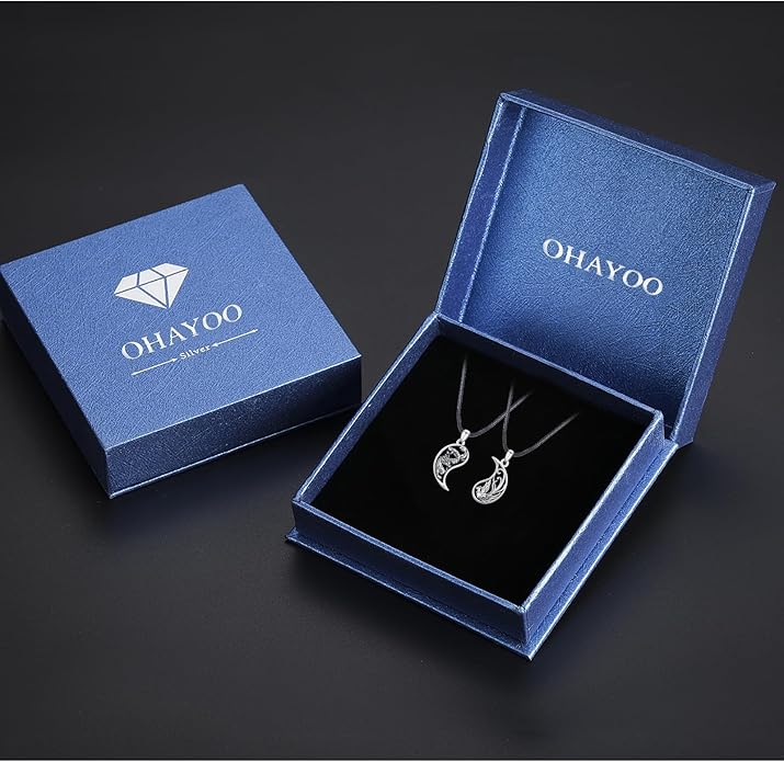 OHAYOO Dragon Phoenix Matching Necklace for Couples 925 Sterling Silver Yin Yang Pendant Necklaces for Couples Jewelry for Him and Her