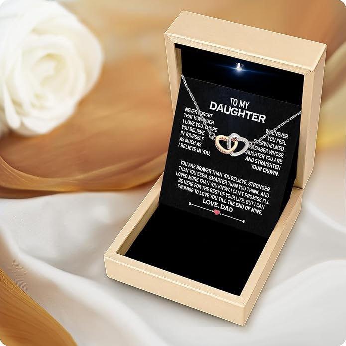 Larvincy To My Daughter Necklace From Dad With Heartfelt Message & Elegant Box, Gifts For Daughter From Father, Beautiful Jewelry Gift From Love Daddy On Graduation, Birthday, Wedding, Christmas