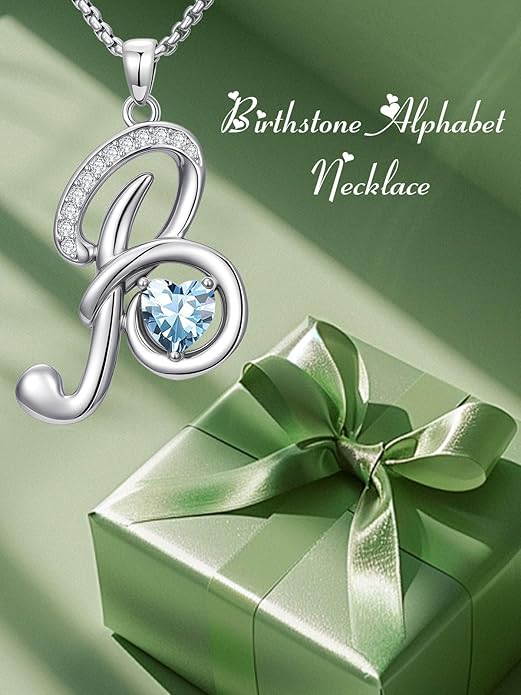 Christmas Gifts for Women Alphabet A to Z Initial Birthstone Pendant Necklaces for Women - 18k White Gold Plated Personalized Name Jewelry Valentine Mothers Day Birthday Gifts for Women Her Girlfriend