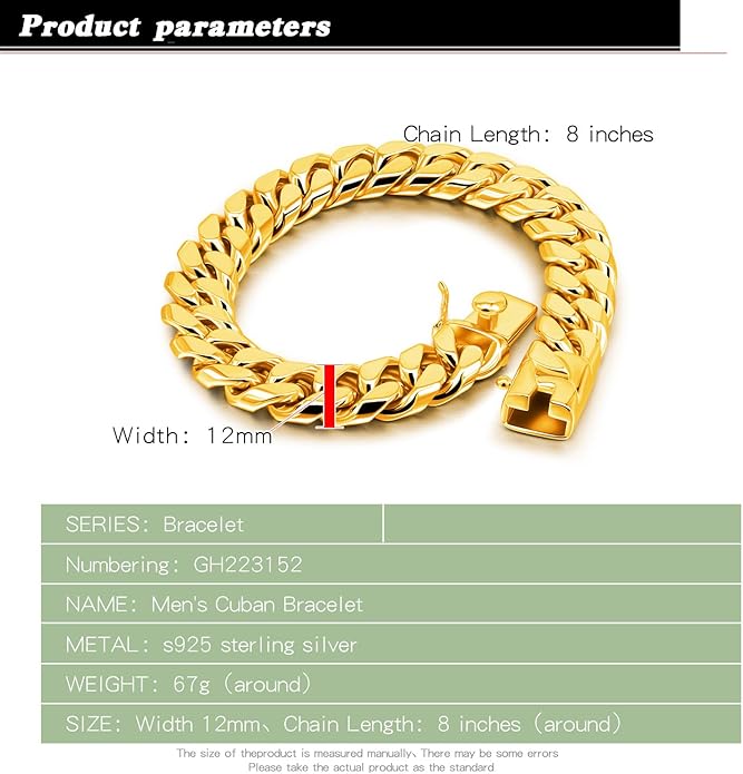 Fashion 925 Sterling Silver Solid Miami Cuban Link Chain Bracelet 8MM-12MM-14MM Curb Cuban Solid Thick Big Link Bracelet For Men 7-10 Inch Jewelry Gift