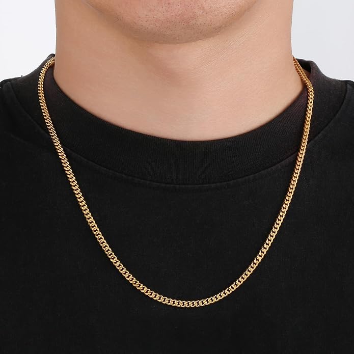 KRKC&CO Silver Cuban Link Chain for Men, Gift for Him Husband Dad, 925 Sterling / 24K Gold Plated and 316l Stainless Steel Base, 3/5mm Miami Necklace Jewelrys, Cadena de Plata