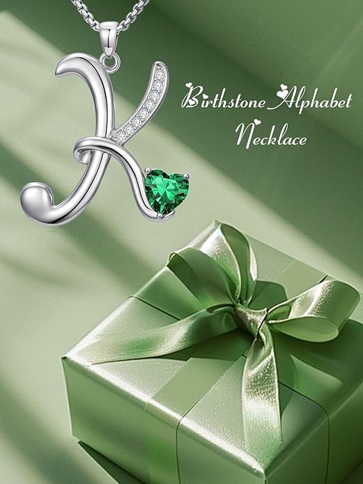 Christmas Gifts for Women Alphabet A to Z Initial Birthstone Pendant Necklaces for Women - 18k White Gold Plated Personalized Name Jewelry Valentine Mothers Day Birthday Gifts for Women Her Girlfriend