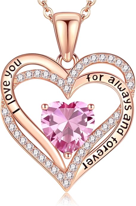 Vakki Birthstone Jewelry for Women Pendant Necklace 925 Sterling Silver Heart Necklace Birthday Gifts for Wife Daughter Girlfriend