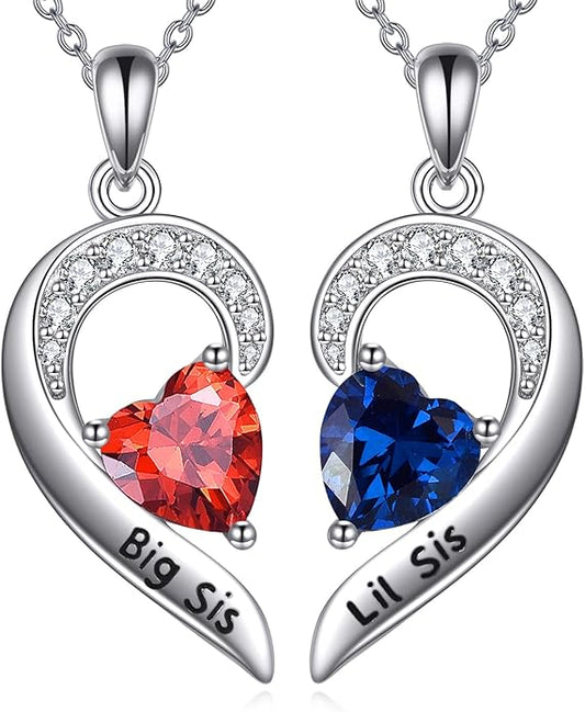 2pcs Sister Necklaces 925 Sterling Silver Good Friends Pendant Heart Jewelry Gifts for Women Friend Sister