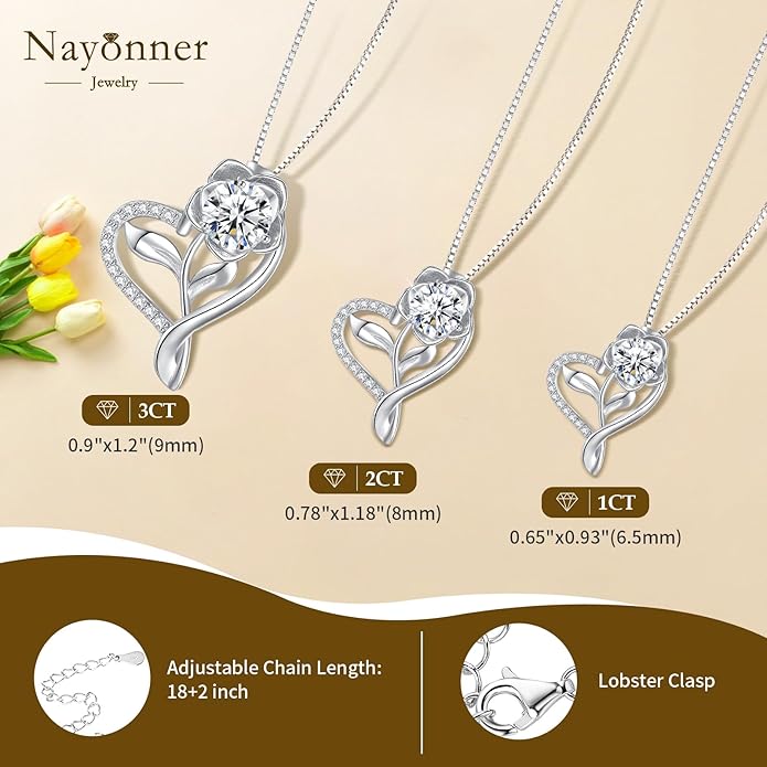 Moissanite Heart Necklaces for Women, 18K White Gold Plated 925 Sterling Silver 1-3CT Moissanite Pendant Jewelry Wedding Anniversary Birthday Christmas Gifts for Wife Mom Girlfriend Sister Grandma