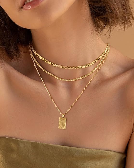 Layered Gold Silver Necklace for Women Non Tarnish,Dainty Choker Statement Chunky Necklace Stack Charm Pendant Chain Necklace Set 14K Gold Plated Long Stacked Womens Necklaces Trendy Jewelry Gift