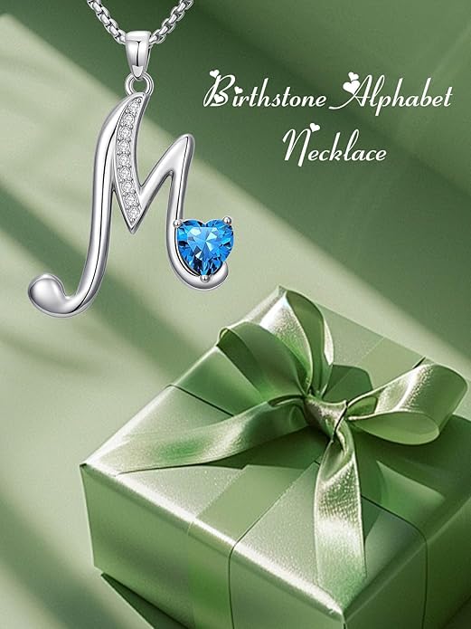 Christmas Gifts for Women Alphabet A to Z Initial Birthstone Pendant Necklaces for Women - 18k White Gold Plated Personalized Name Jewelry Valentine Mothers Day Birthday Gifts for Women Her Girlfriend