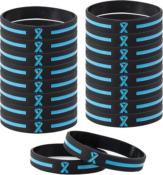 18Pcs Prostate Cancer Awareness Bracelets Light Blue Ribbon Silicone Wristband for Men Women Men's Health ALS Thyroid Lymphedema Cancer Awareness Bracelet for Men Event Support Favor Gifts