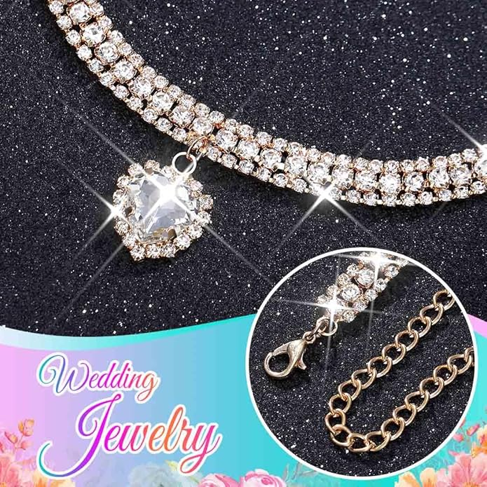 CLOACE Rhinestone Choker Necklace Heart Pendant Diamond Row Necklaces Sparkly Crystal Prom Chain Jewerly Accessories for Women