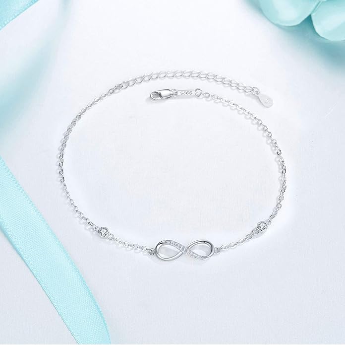 MEDWISE Womens Infinity Anklet Bracelet 925 Sterling Silver Endless Love Symbol Ankle Bracelet Adjustable Plus Size Large Bracelet Gifts for her Mother’s Day Gifts