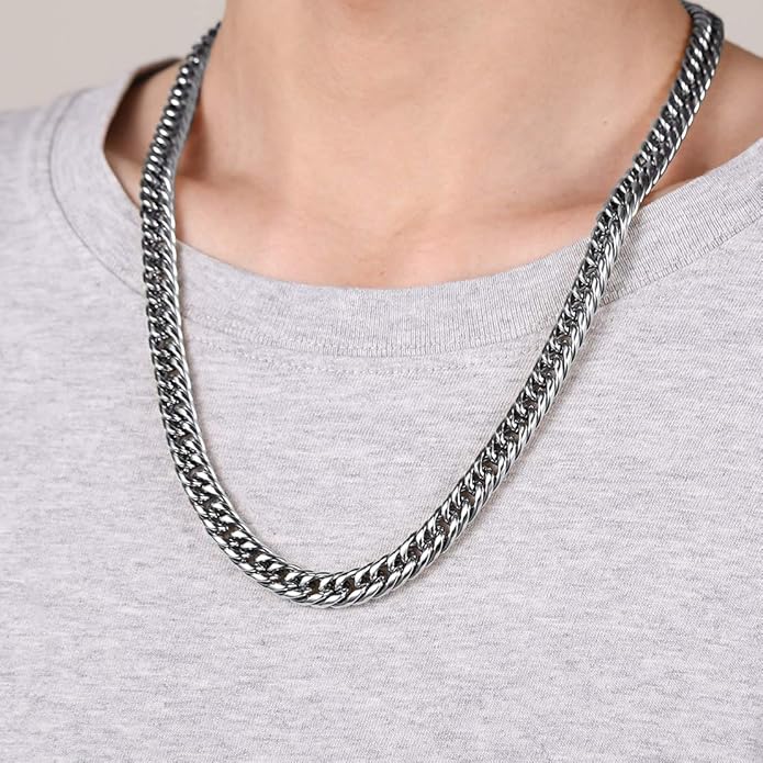 FindChic Men Curb Chain Necklace 18K Gold Plated/Stainless Steel/Black Chunky Double Tight Cuban Link Hip Hop Neck Chains for Men Boys 3.5MM/5MM/6MM/7MM/9MM/12MM 14''-30'' 8 Length Options (Send Gift Box)