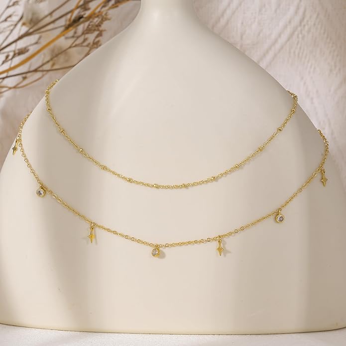 Layered Necklaces For Women,Dainty Gold Plated Necklace Stack Prom Layering Necklaces For Women Trendy Chain Cross Choker Necklace Set Fashion Accessories