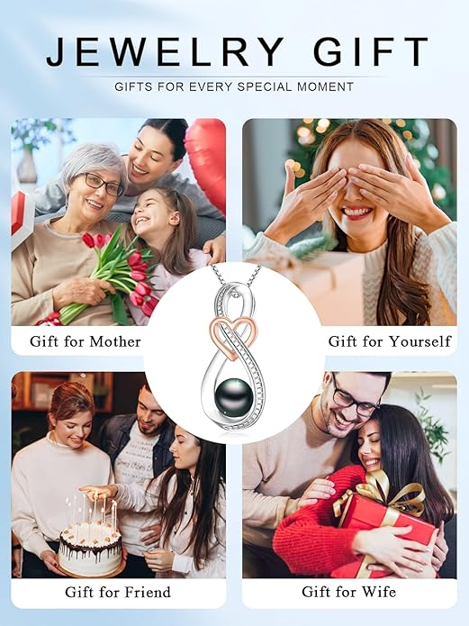 Tahitian Black Pearl Necklace Infinity Gifts for Women Wife Wedding Birthday Anniversary Jewelry Valentines Christmas Day Gifts 925 Sterling Silver