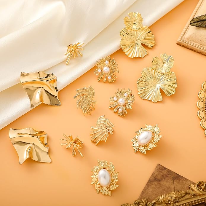 Glenmal 6 Pair Gold Statement Earrings for Women Large Gold Geometric Earrings Woven Twisted Leaf Earring Jewelry Gift