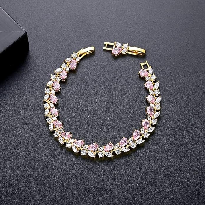 14K Gold Bohemian Crystal Bracelet for Women,Luxury Branch Shape Natural Pink Crystal Charm Bracelet,Fashion Bracelet Jewelry Gift for Her