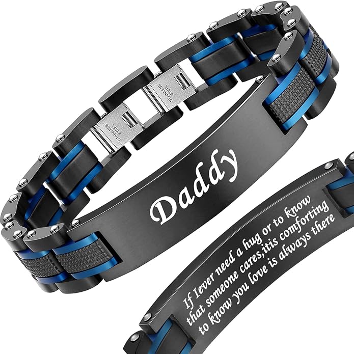 Men's Stainless Steel Two-Tone Square Link diamond Bracelet in Black & Blue Ion-Plated Black
