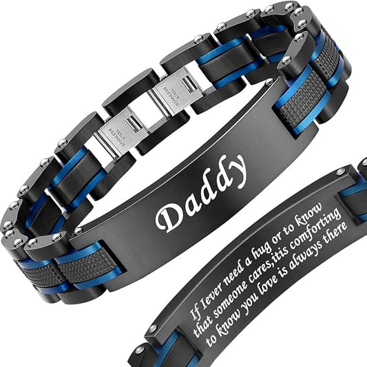 Men's Stainless Steel Two-Tone Square Link diamond Bracelet in Black & Blue Ion-Plated Black
