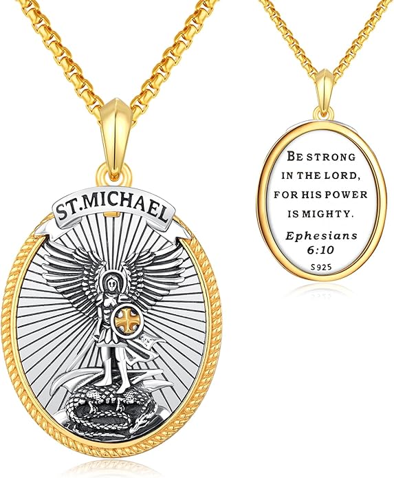 Taioiat Saint Necklace 925 Sterling Silver St Necklace Amulet Pendant Jewelry Religious Gift for Men Women