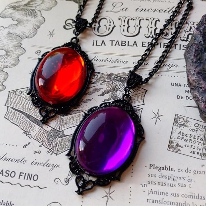 MIFYNN Gothic Stardust Crystal Cameo Necklace Red Purple Crystal Pendant Necklace Vintage Satan Demon Halloween Jewelry for Women