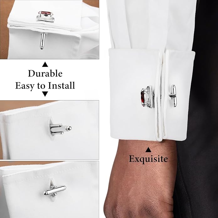 HAWSON Large Silver Birthstone Cuff Links Mens, Colorful Gem Cufflinks for Shirt Suit Accessories, Birthday Anniversary Wedding Gifts for Groommens Husband Father